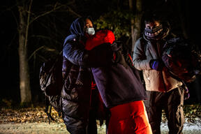 Mother and daughter at Polish border