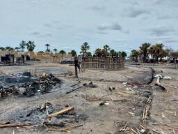 Destroyed village in Adok, Leer