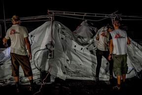 Inflatable hospital set up in the compound of Bethany hospital, Tacloban.