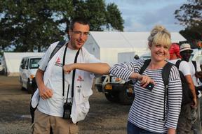 How to say hello with an elbow bump. ELWA 3, Monrovia