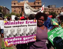 Protesters demonstrate outside Supreme Court in Pretoria, South Africa Monday March 5, 2001