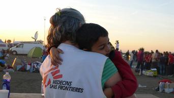 Refugees in Röszke, Hungary-Serbia border