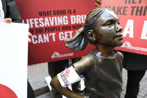 Protest: J&J release earnings at NY Stock Exchange 22/01/2020
