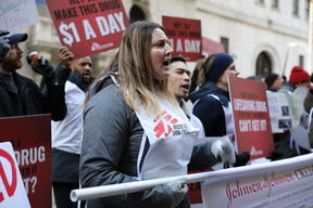 Protest: J&J release earnings at NY Stock Exchange 22/01/2020