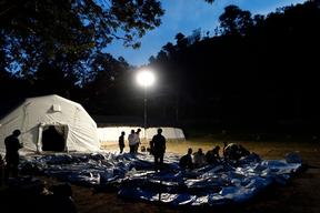 setting up the inflatable hospital