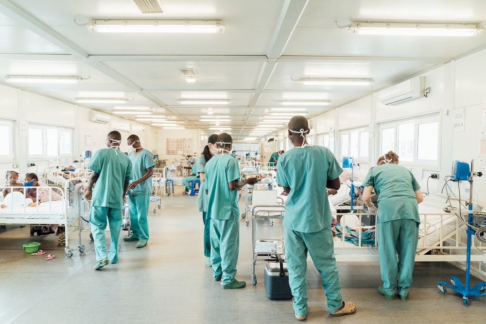 Morning rounds in the intensive therapeutic feeding centre at the MSF Hangha Hospital, Kenema District, Sierra Leone.