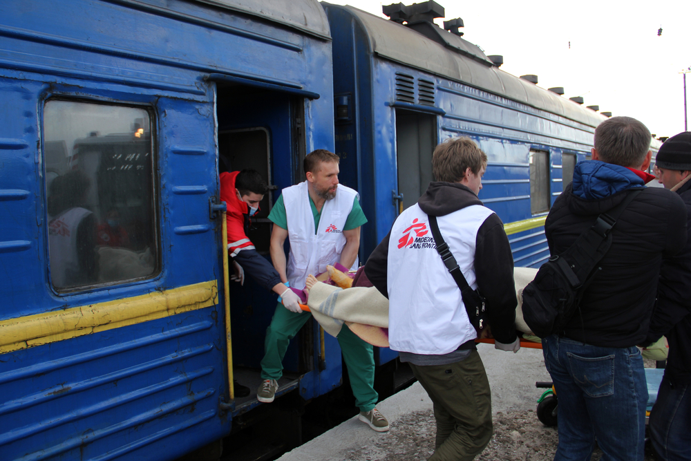 MSF -  in cooperation with the Ukrainian railways and the Ministry of Health -  completing medical train referral of 48 patients, coming from hospitals close to frontlines in the war-affected east of the country. April 10, 2022.